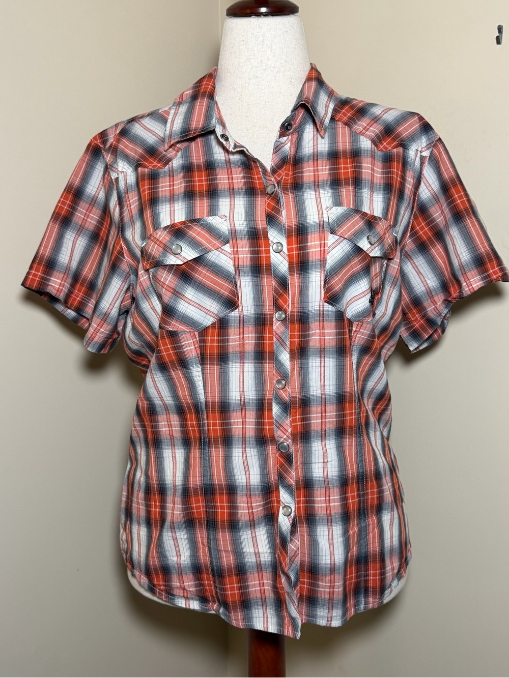 Harley-Davidson Embroidered Plaid Western Snap Shirt 2XL Orange Short Sleeve